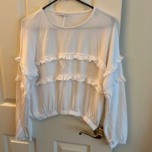 Women’s American Eagle, don’t ask why collection white ruffle long sleeve